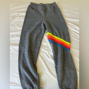 Aviator Nation Gray Sweatpants with Rainbow Stripes